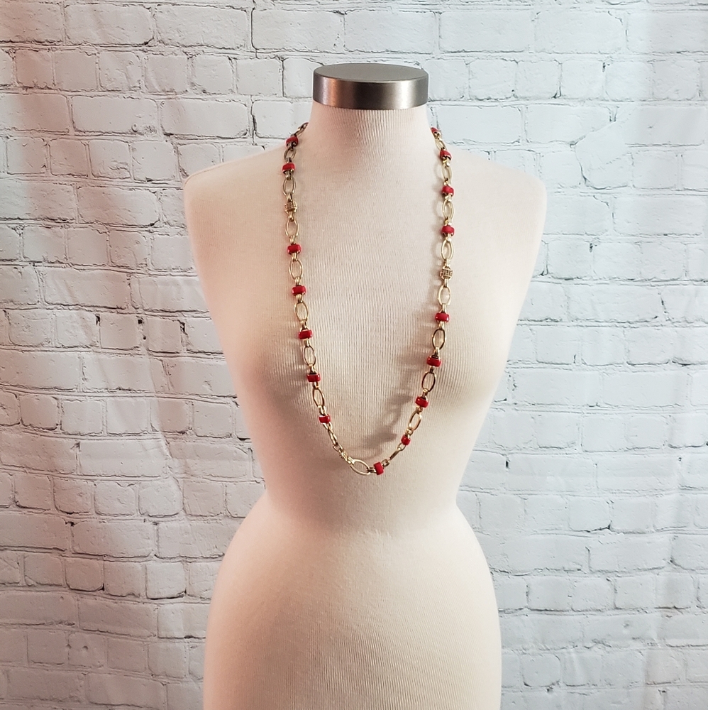 Coldwater Creek Necklace Silvertone Red